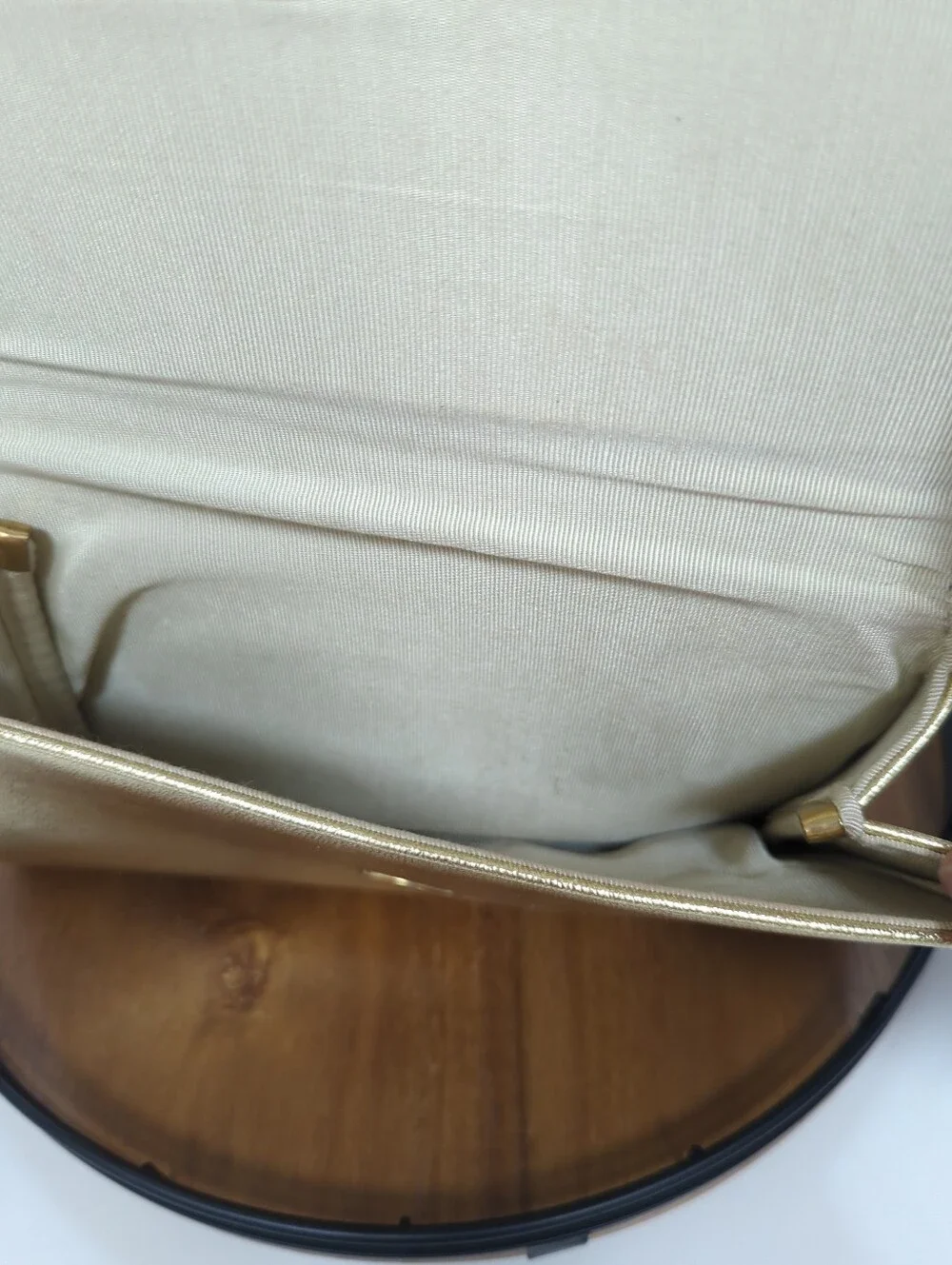 Vintage Avon Metallic Gold Faux Leather Clutch Pleated Details Snap Closure